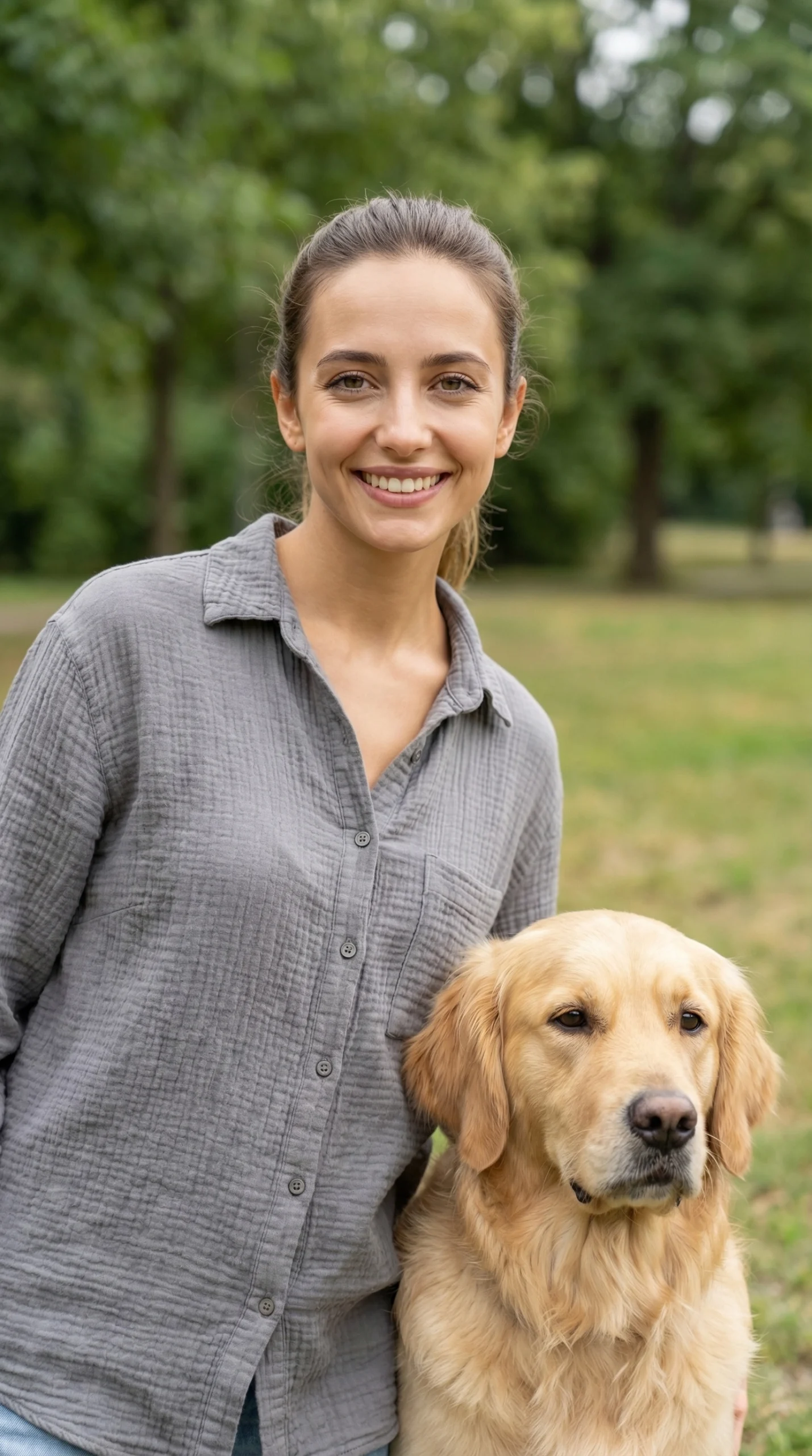 5 AI Tools That Save Me 10+ Hours a Week Creating Video Content AI-generated HeyGen avatar: woman with golden retriever in a park, created with HeyGen free plan