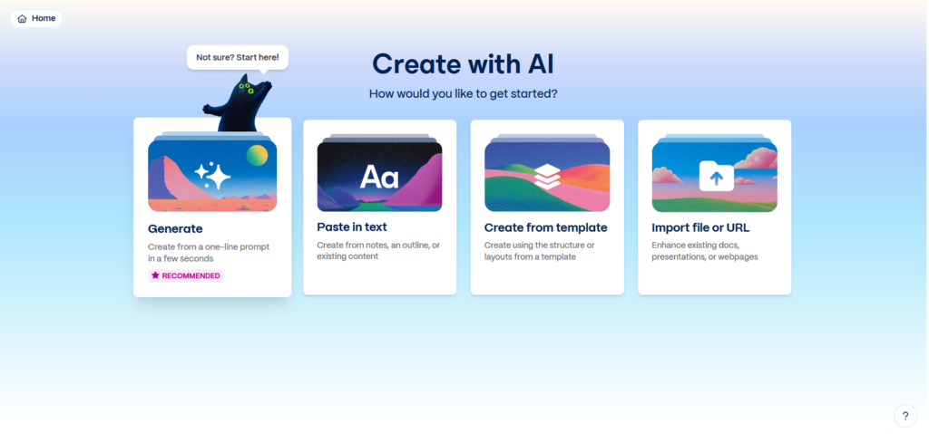 Gamma AI create with AI options image