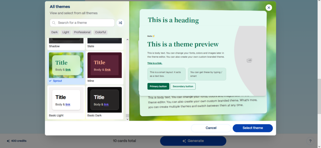 Gamma AI full theme library image
